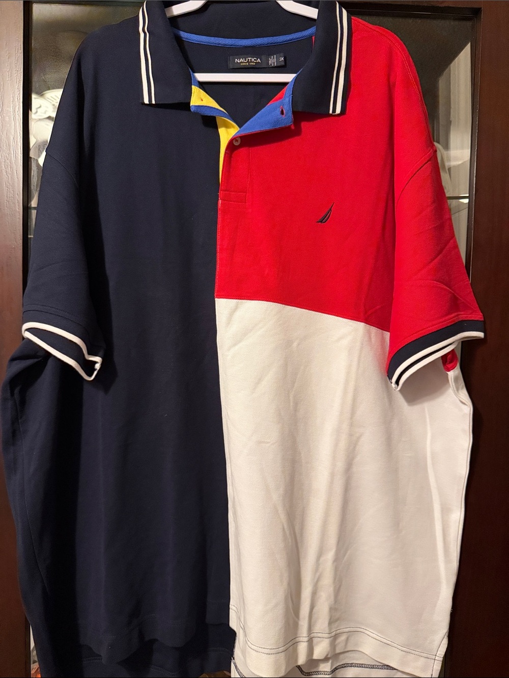 Nautica Men’s Split-Panel Polo in Red, Navy & White